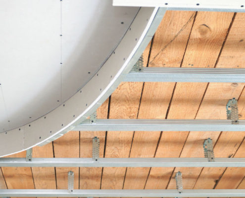 A metal framed suspended ceiling A metal framed suspended ceiling ready for plaster boarding